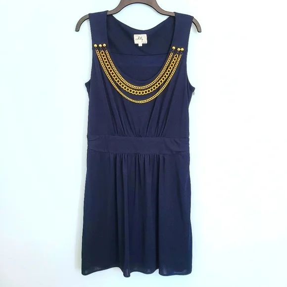 Milly of New York | Dresses | Milly Of New York Blue Sleeveless Stretchy  Sheath Dress W Gold Chain Necklace | Poshmark